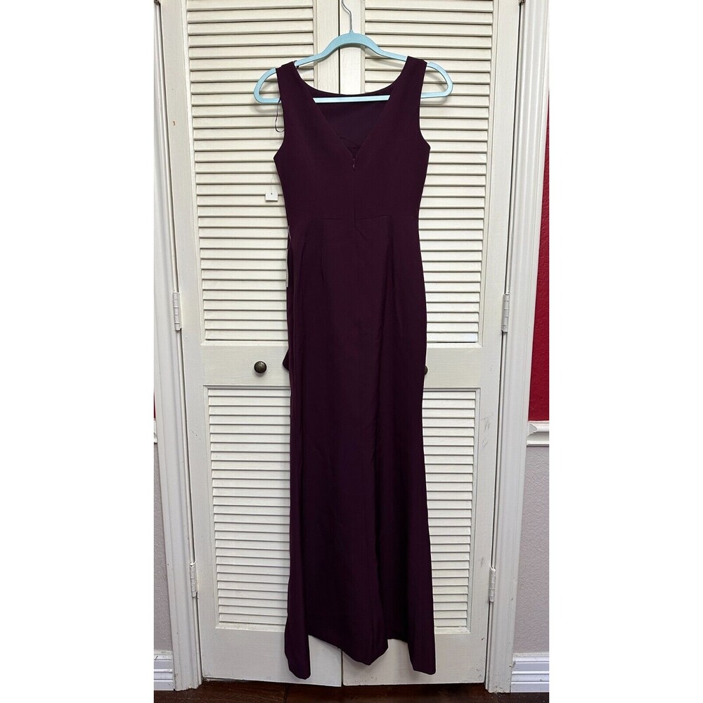 Eliza J NWT Cascading Ruffle Gown Wine Purple Size 0 Sleeveless Maxi Pleated - Picture 3 of 4